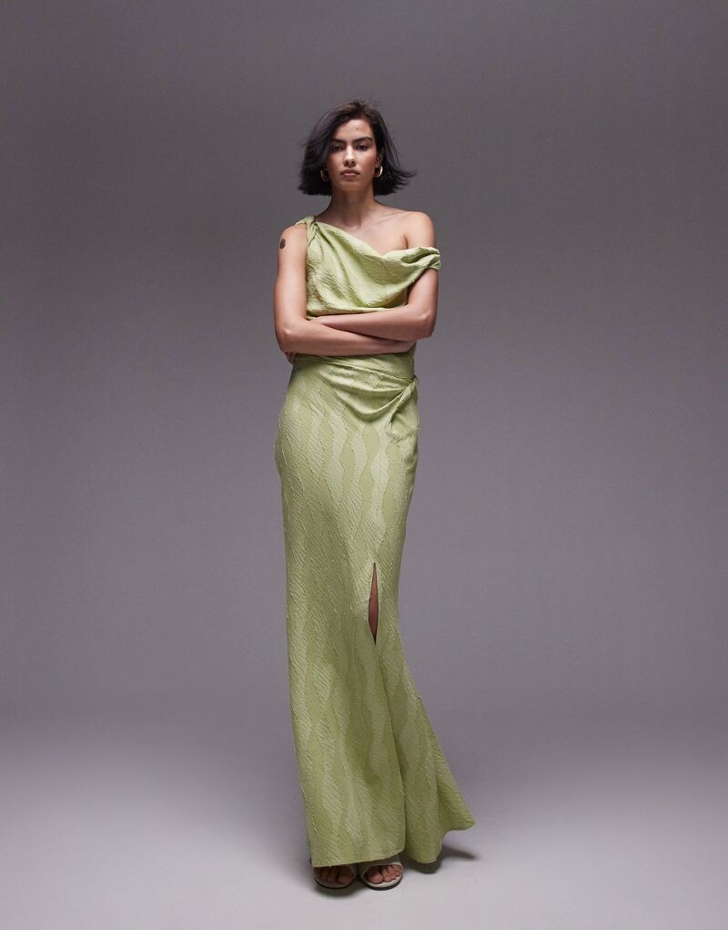 

Фисташковая жаккардовая юбка макси Topshop