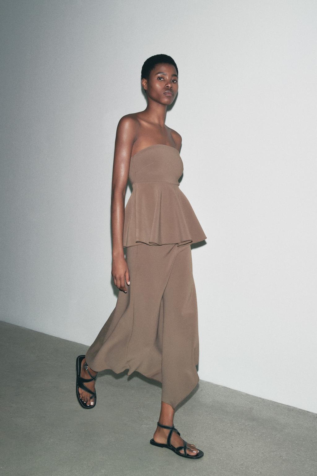 

Асимметричная юбка миди из крепа ZARA, цвет Brown/Taupe