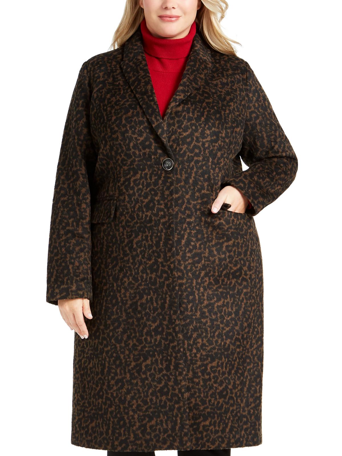 

Плюс Женское длинное пальто из смеси шерсти Tahari, цвет dark brown leop