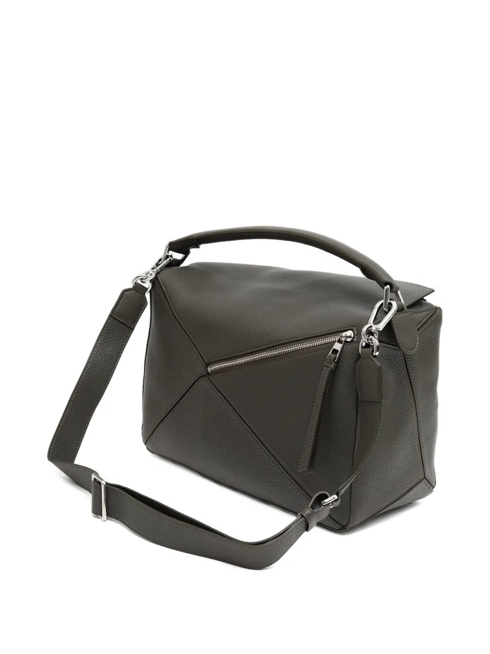 Большая кожаная сумка на плечо Puzzle Loewe, серый — фото 3