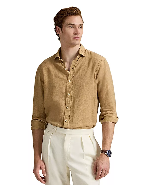 

Классическая рубашка из льняной ткани с неоднородной текстурой. Polo Ralph Lauren, бежевый