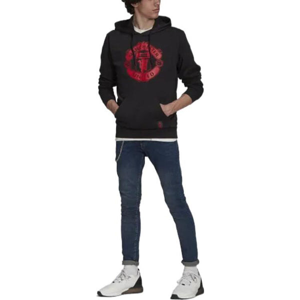Толстовка Men's adidas SS22 Manchester United Soccer/Football Series Printing Hooded Sports Autumn Black, мультиколор — фото 2