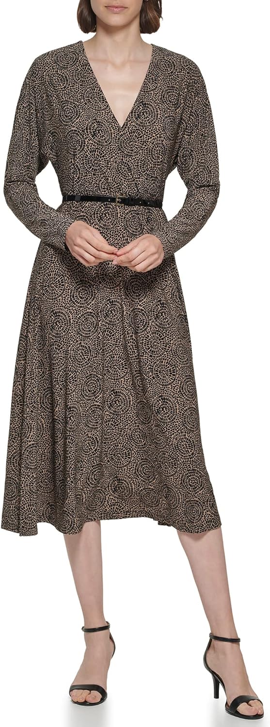 

Женское облегающее платье Tommy Hilfiger с V-образным вырезом и длинными рукавами, Mushroom/Black