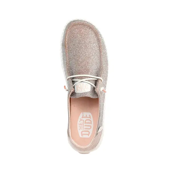 Слипоны Womens HEYDUDE Wendy Metallic Sparkle Slip-On Casual Shoe, розовое золото — фото 2
