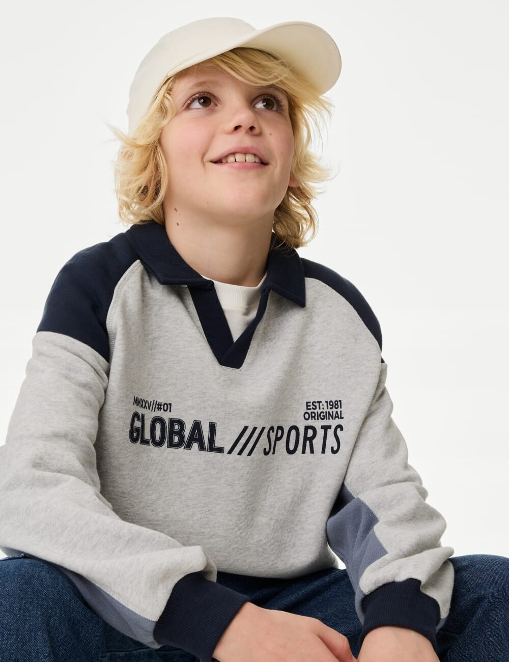 

Толстовка-поло из хлопка с надписью Sports Marks & Spencer, серый