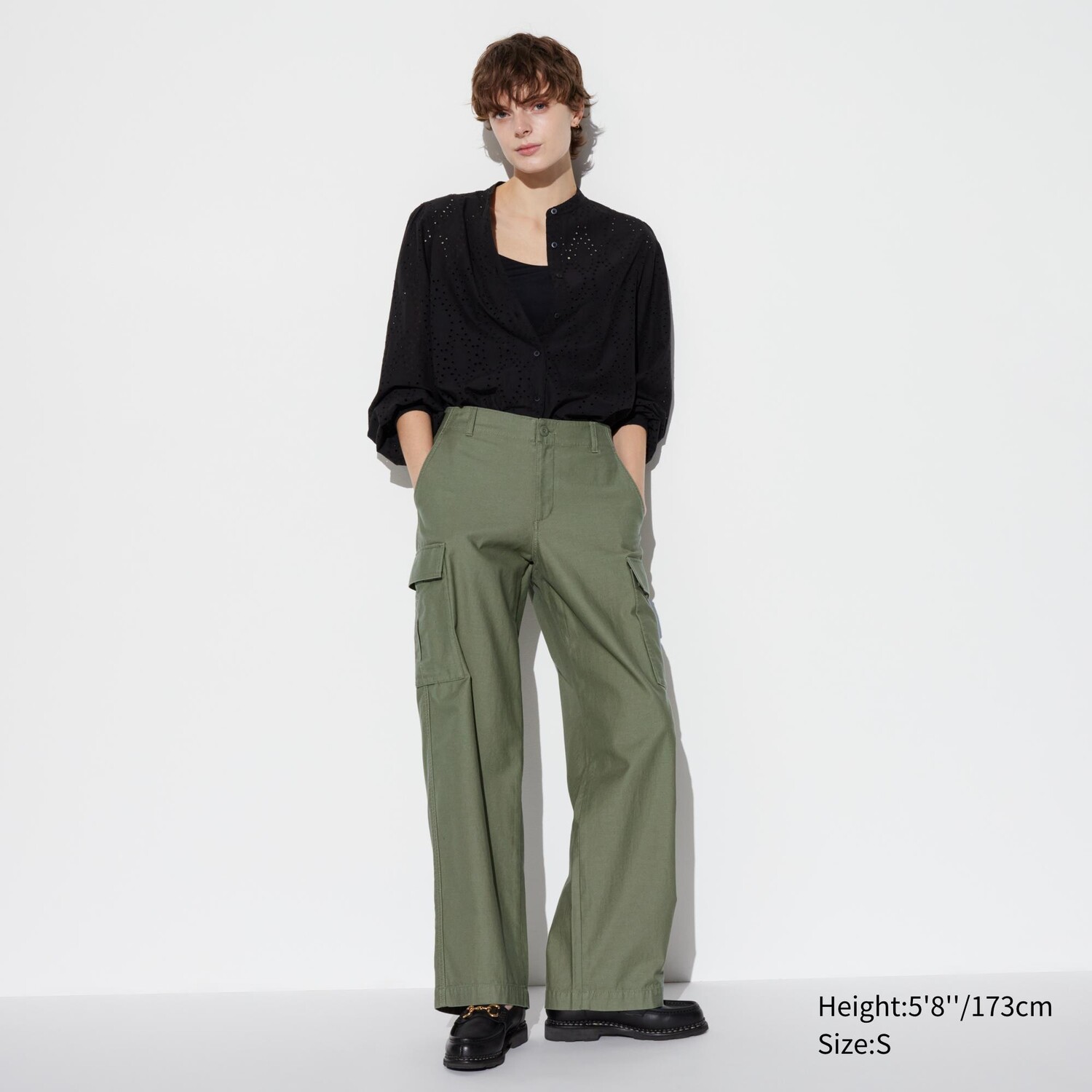 

Брюки-карго UNIQLO широкие, оливковый, Зеленый, Брюки-карго UNIQLO широкие, оливковый