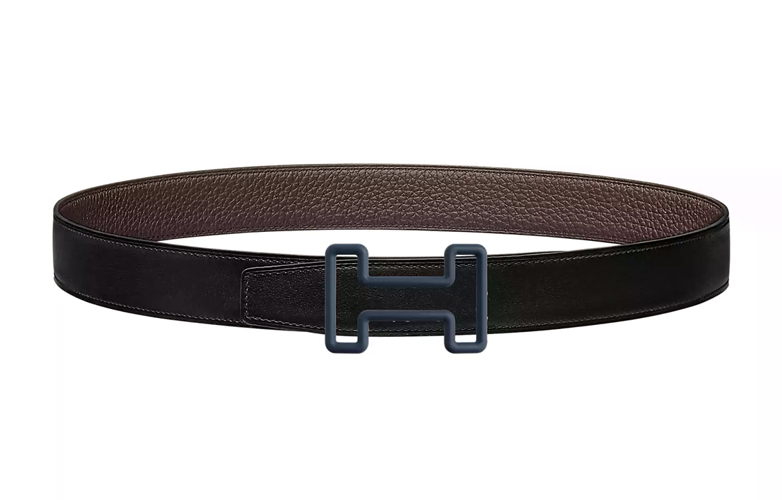 

HERMES Ремень Tonight Color Individual Indigo Buckle Togo из телячьей кожи, двусторонний, черный/коричневый, 3,2 см