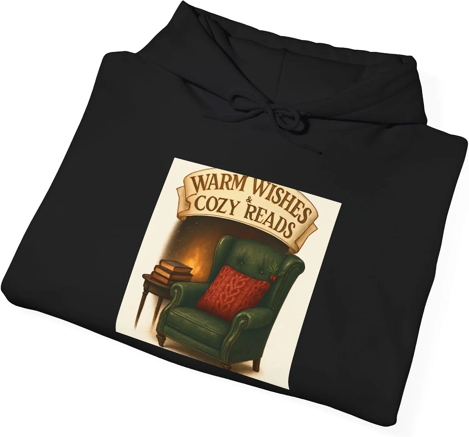 Толстовка Warm Wishes Cozy Reads | Кресло для чтения, лампа, книжный свитшот GENERIC, черный — фото 4