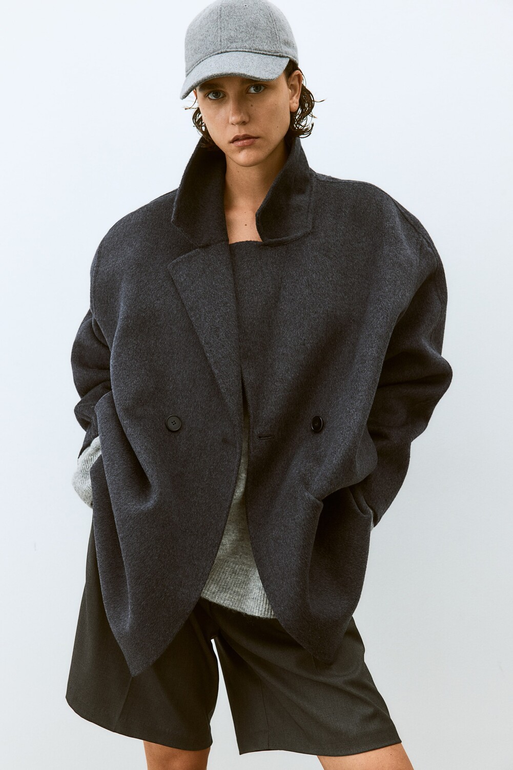 

Пальто из смесовой шерсти H&M, серый