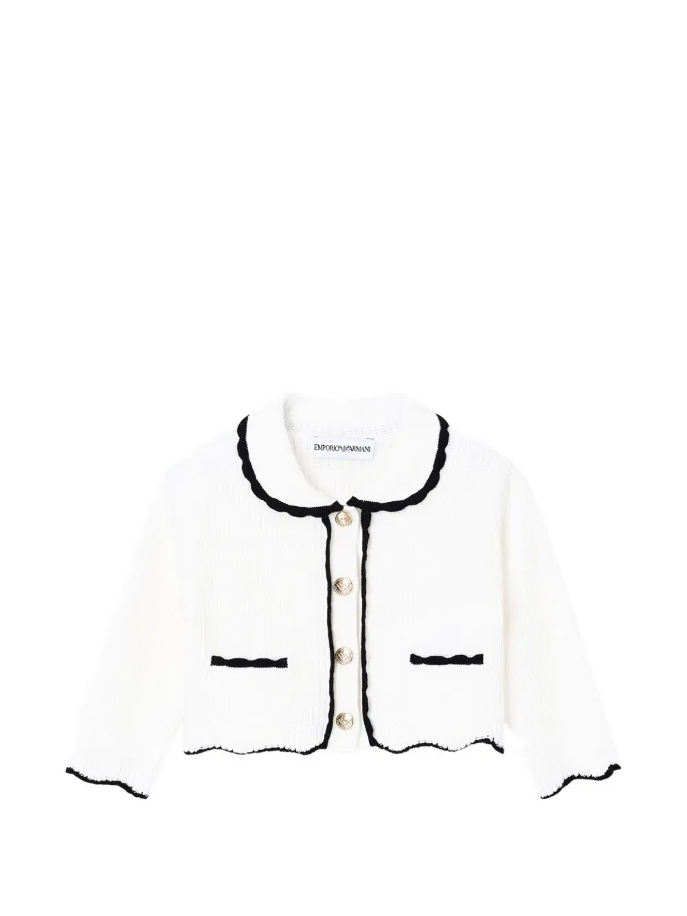 Кардиган с фестончатым краем и пуговицами Emporio Armani Kids, белый