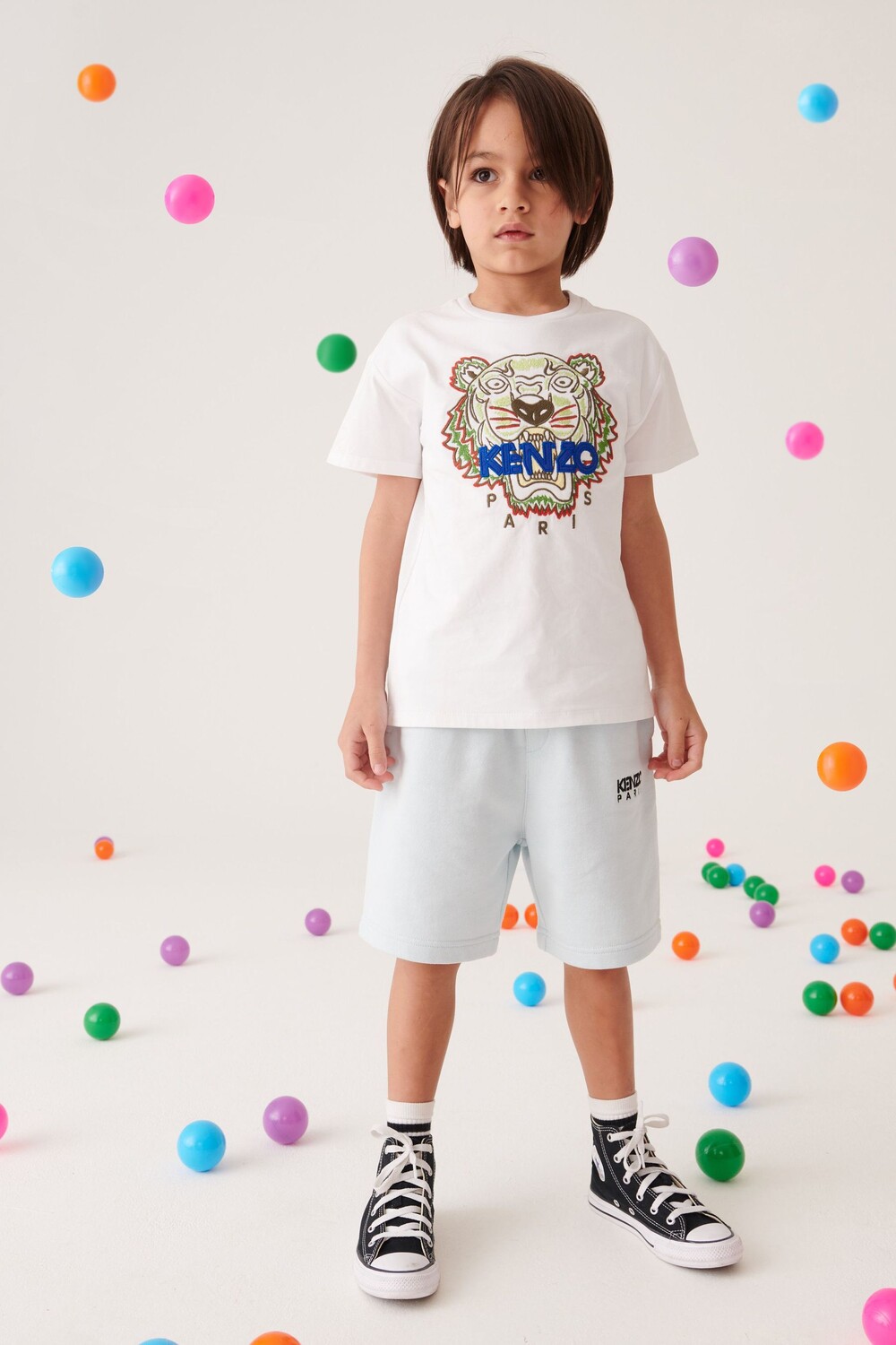 

Белая детская футболка KENZO с тигровым принтом и логотипом Kenzo, белый