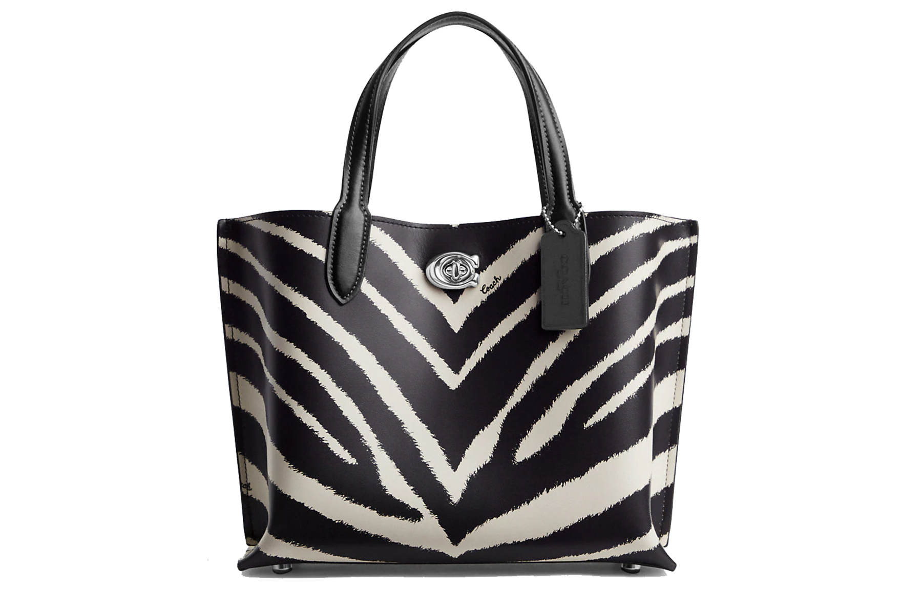 

COACH Сумка-шоппер из телячьей кожи Willow, женская, черного и белого цвета, среднего размера