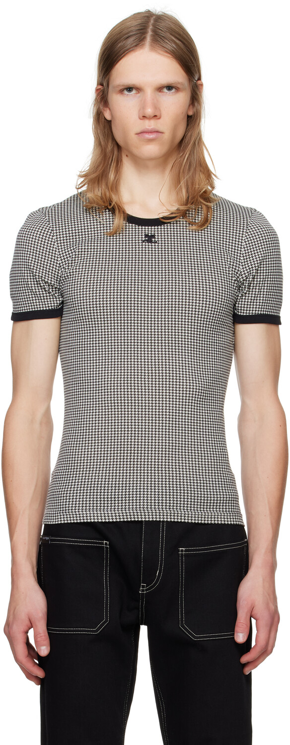 

Футболка с контрастным черно-белым узором «гусиная лапка» Courreges, Houndstooth white/Black