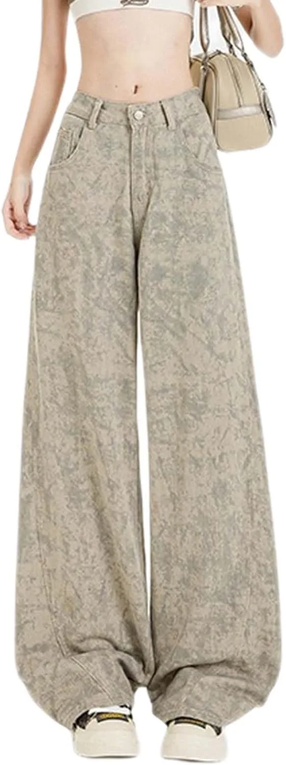 

Женские джинсы ретро с высокой талией и широкими штанинами — принт тай-дай, дизайн Niche LREUIP