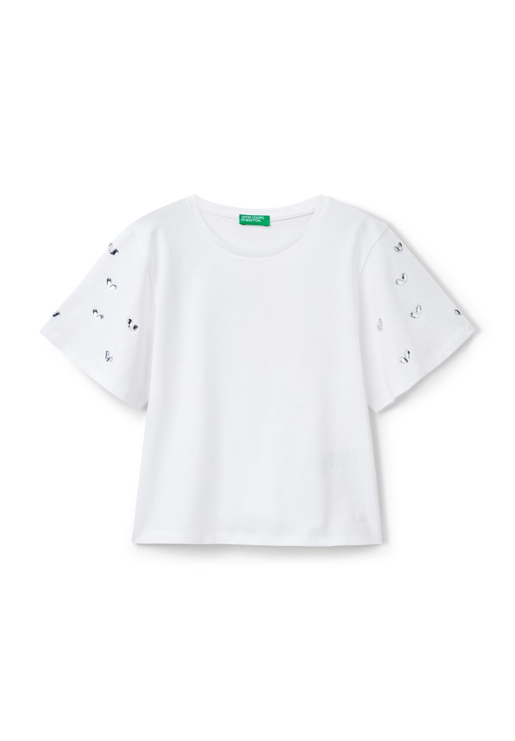 

Футболка с принтом WITH RHINESTONE SLEEVES United Colors of Benetton, белый