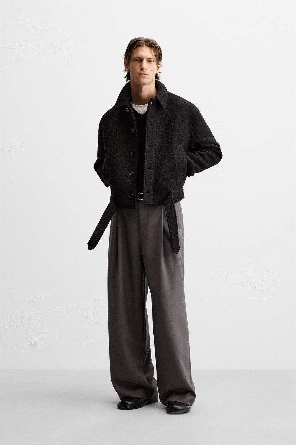 

Пиджак из текстурированной шерсти букле ZARA, черный