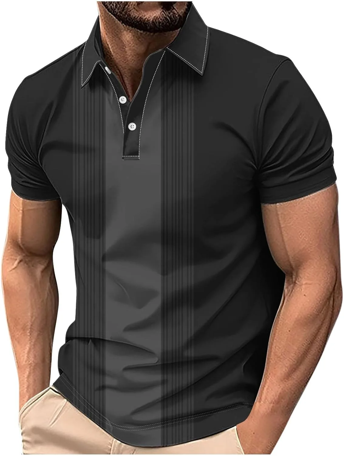 

Футболка мужская с коротким рукавом Casual Vintage Striped Regular Fit Lapel Collar