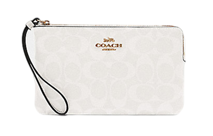 

COACH Угловая молния холщовая с кожаной сумочкой клатч женская Glacier White