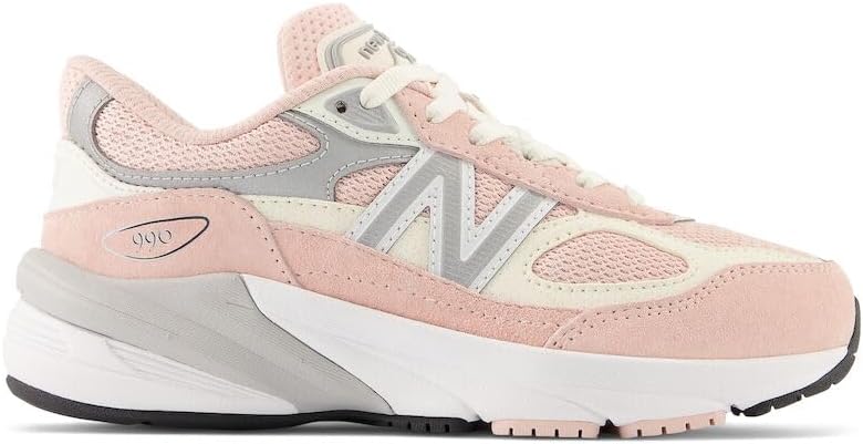 Детские кроссовки New Balance 990 V6 на шнуровке, белый/розовый — фото 3