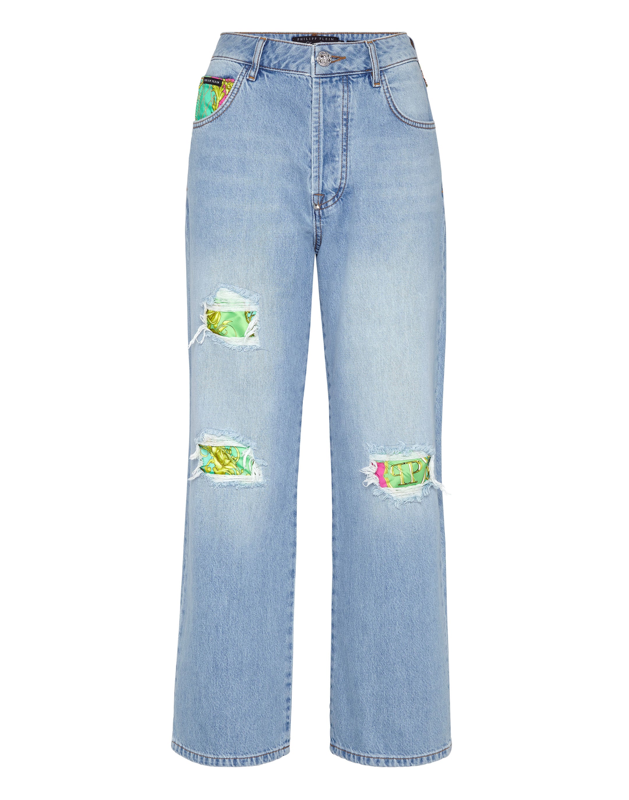 

Джинсовые брюки свободного кроя со вставкой New Baroque PHILIPP PLEIN, цвет grisaille turquoise