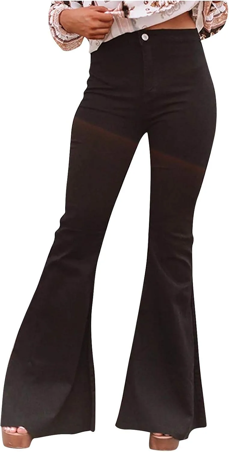 

WUAI женские джинсы bell bottom с эластичным поясом и потертостями WUAI-Men