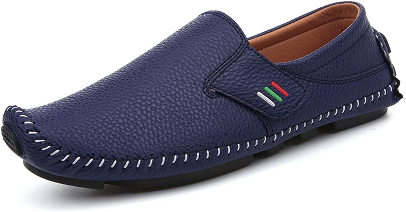 

Мужские кожаные лоферы с квадратным носком и мягкой подошвой на липучке, дышащие и удобные, слипоны, мокасины, лодочные туфли, повседневная модная обувь для ходьбы и вождения Eftcal, Blue-a