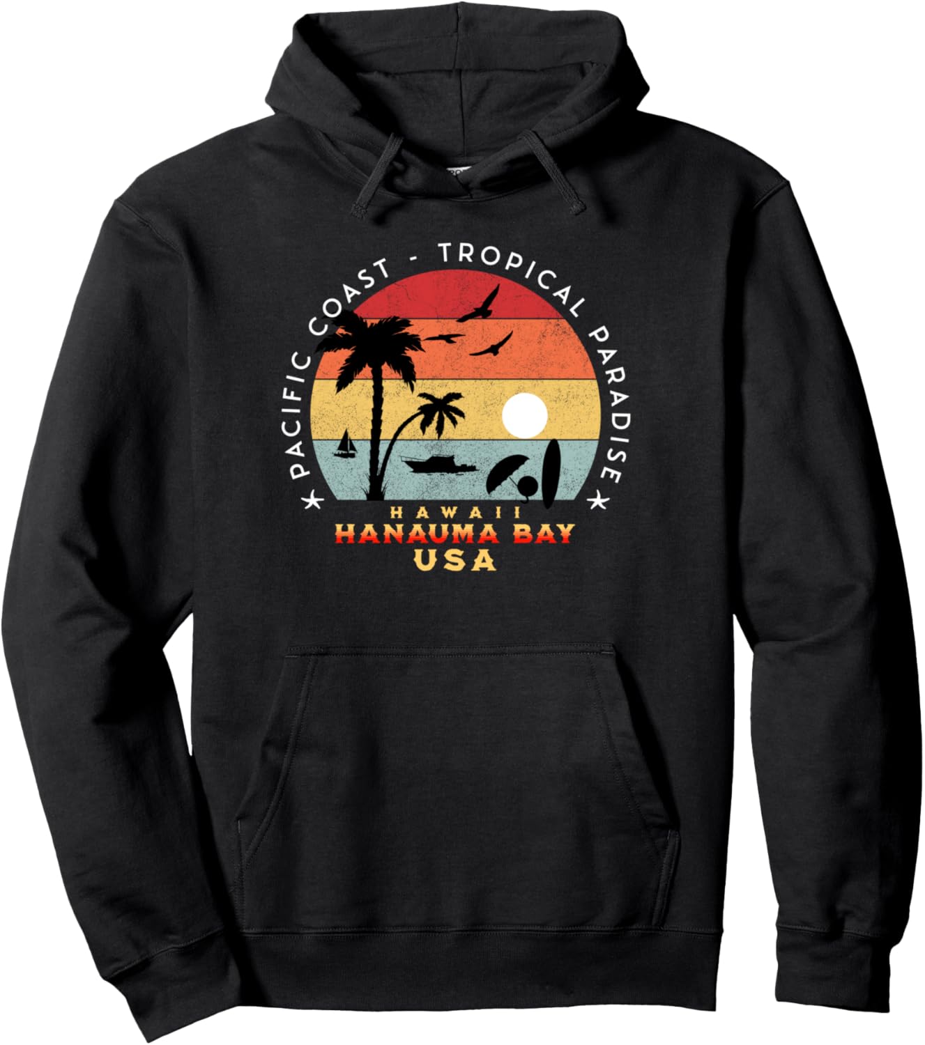 

Худи в стиле ретро «Закат» с изображением пляжа Ханаума-Бэй, Гавайи, тропического рая Hanauma Bay Beach Hawaii By Designsanddesigns, черный