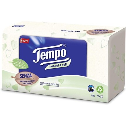 Средство для снятия макияжа Tempo — Натуральные и мягкие - Коробка из 70 натуральных и мягких бумажных салфеток — фото 2
