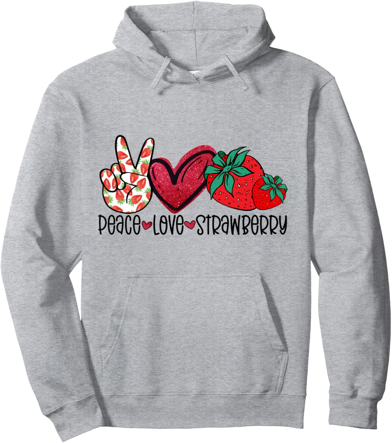 

Мир, любовь, клубника. Подарок для любителя клубники. Толстовка Funny Peace Love Designs, серый