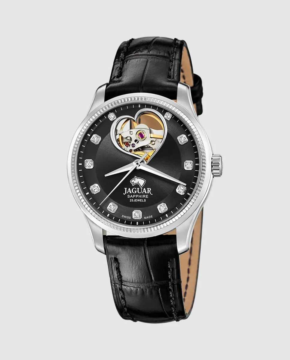 

J994/C Автоматические женские часы с черным кожаным ремешком Jaguar, черный