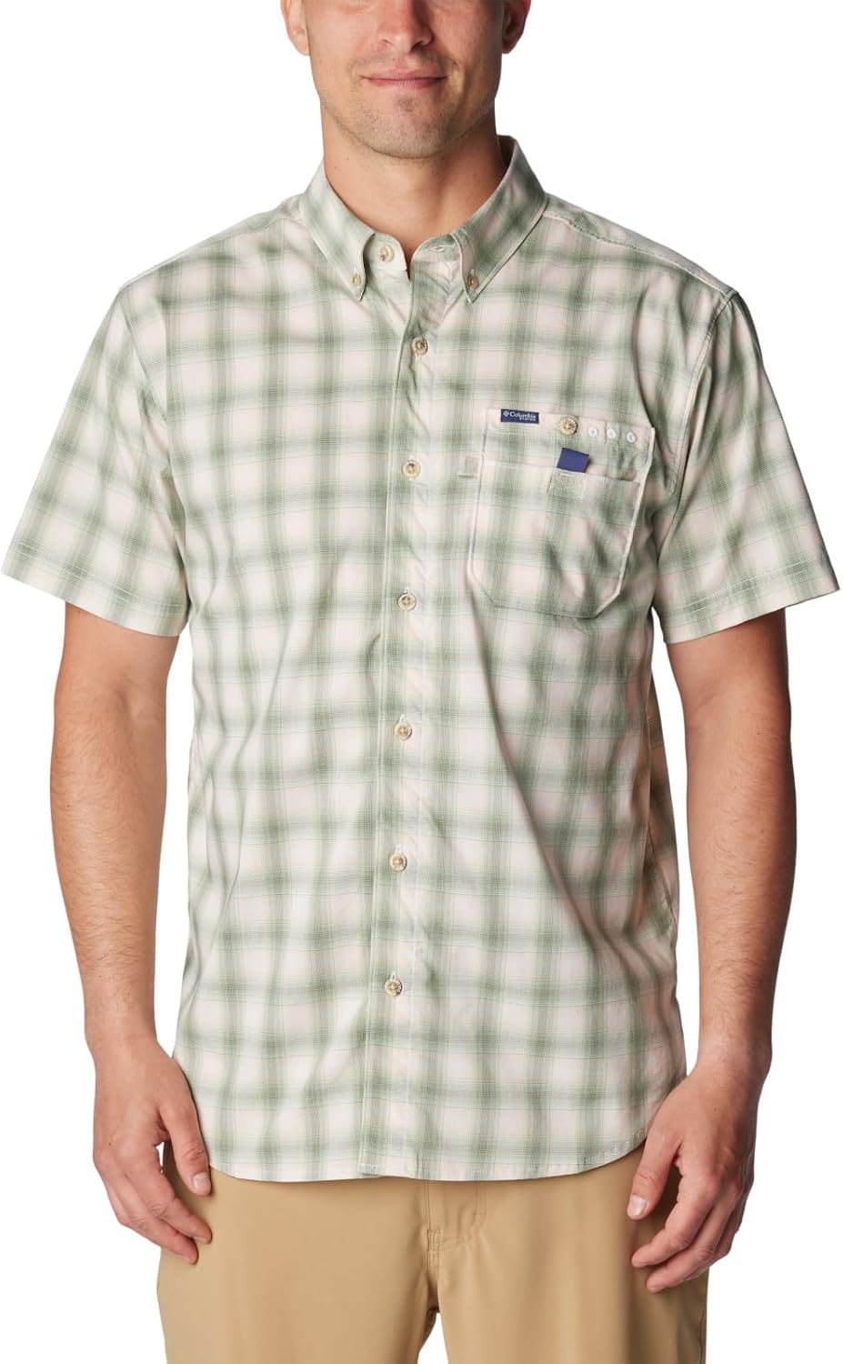 

Рубашка Columbia Mens Bonefish с коротким рукавом, Peach Fizz Ombre Check