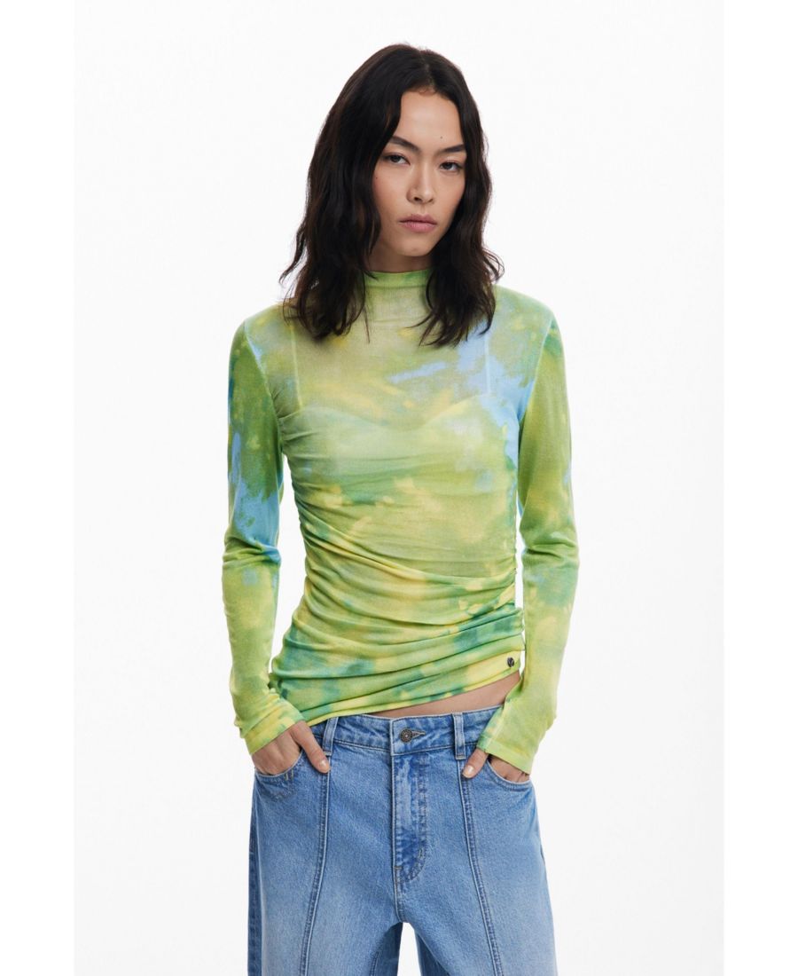 

Женский тонкий свитер с акварельным рисунком Desigual, Green yellow