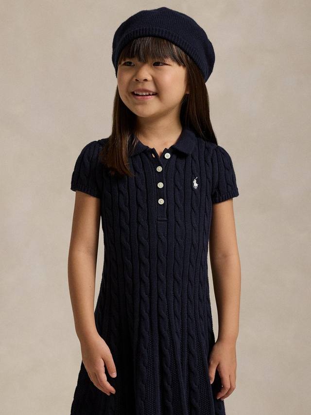 Детское платье-поло из хлопка с рельефной вязкой Ralph Lauren, Navy/Cream — фото 2