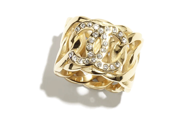 

Chanel Металлическое кольцо с кристаллами и стразами, женские, золотой