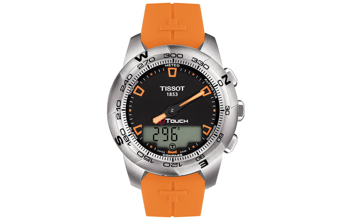 

TISSOT Мужские часы T Touch Smart Collection с кварцевым механизмом, корпус из нержавеющей стали, 43,3 мм, черный циферблат, резиновый ремешок