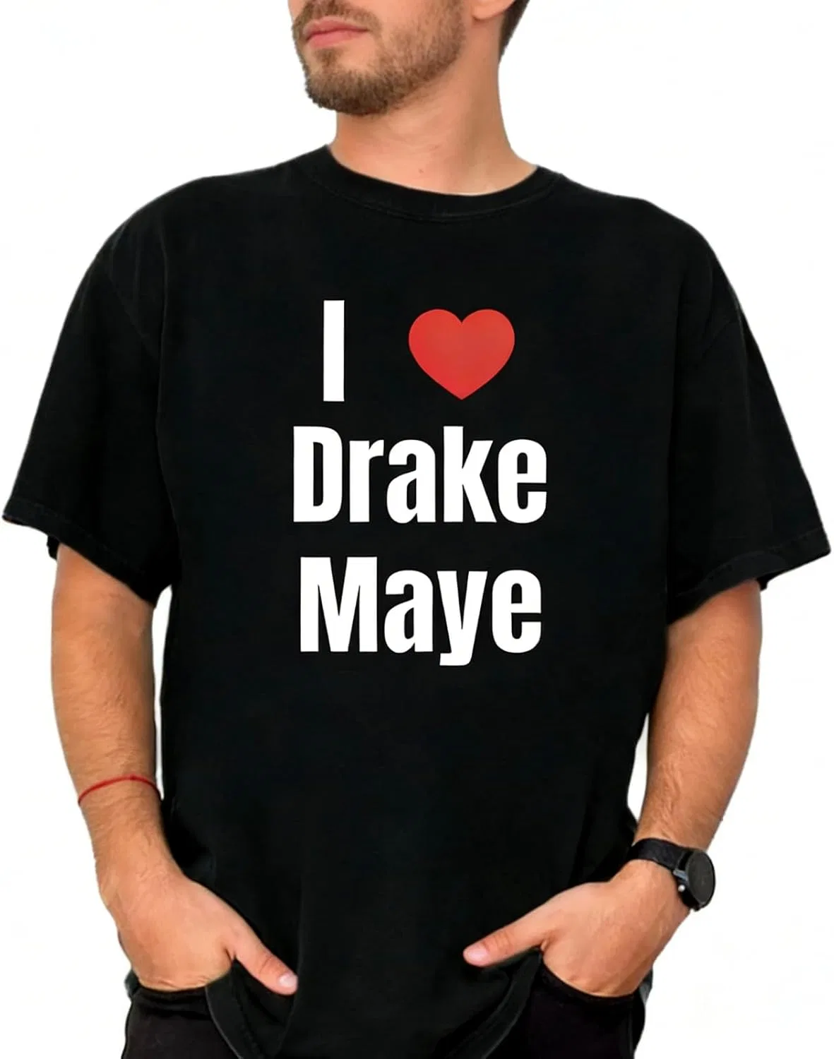 Generic Футболка с принтом Letter I Heart Drake Maye, мягкая, модная, повседневная, хлопковая, с коротким рукавом и круглым вырезом, черная, размеры S-5XL