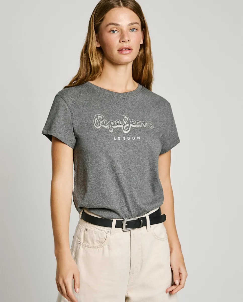 

Женская футболка с коротким рукавом и логотипом Pepe Jeans, темно-серый