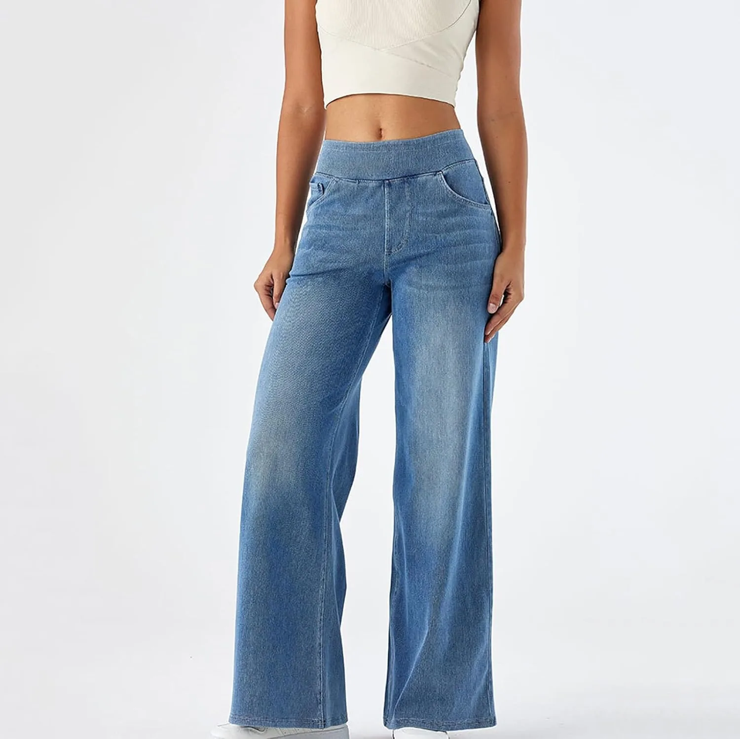 Джинсы для женщин Stretchy High Waist Straight Wide Leg — фото 4