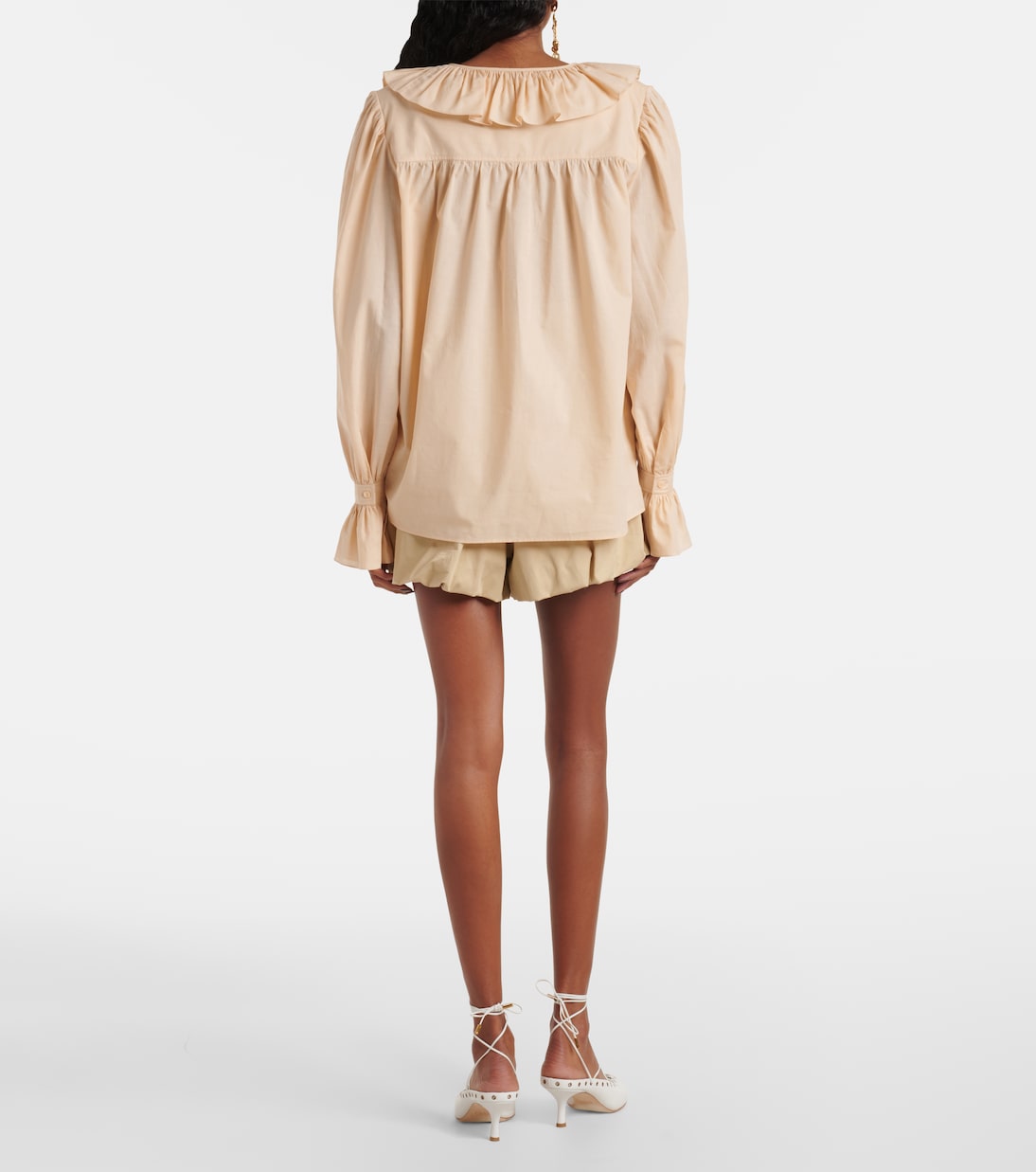 Блузка из хлопкового вуаля с рюшами Chloé, Sand Brown — фото 3