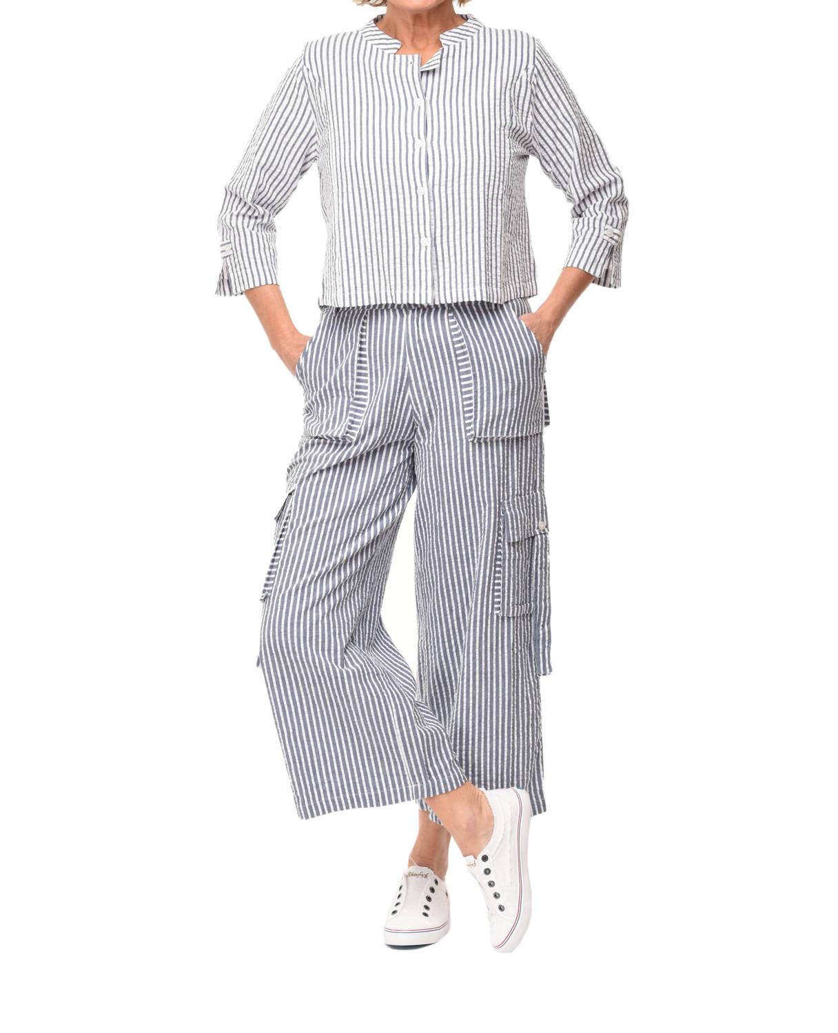 

Верхняя куртка Dakota из белого сирсакера в полоску Marina Tulip Clothing