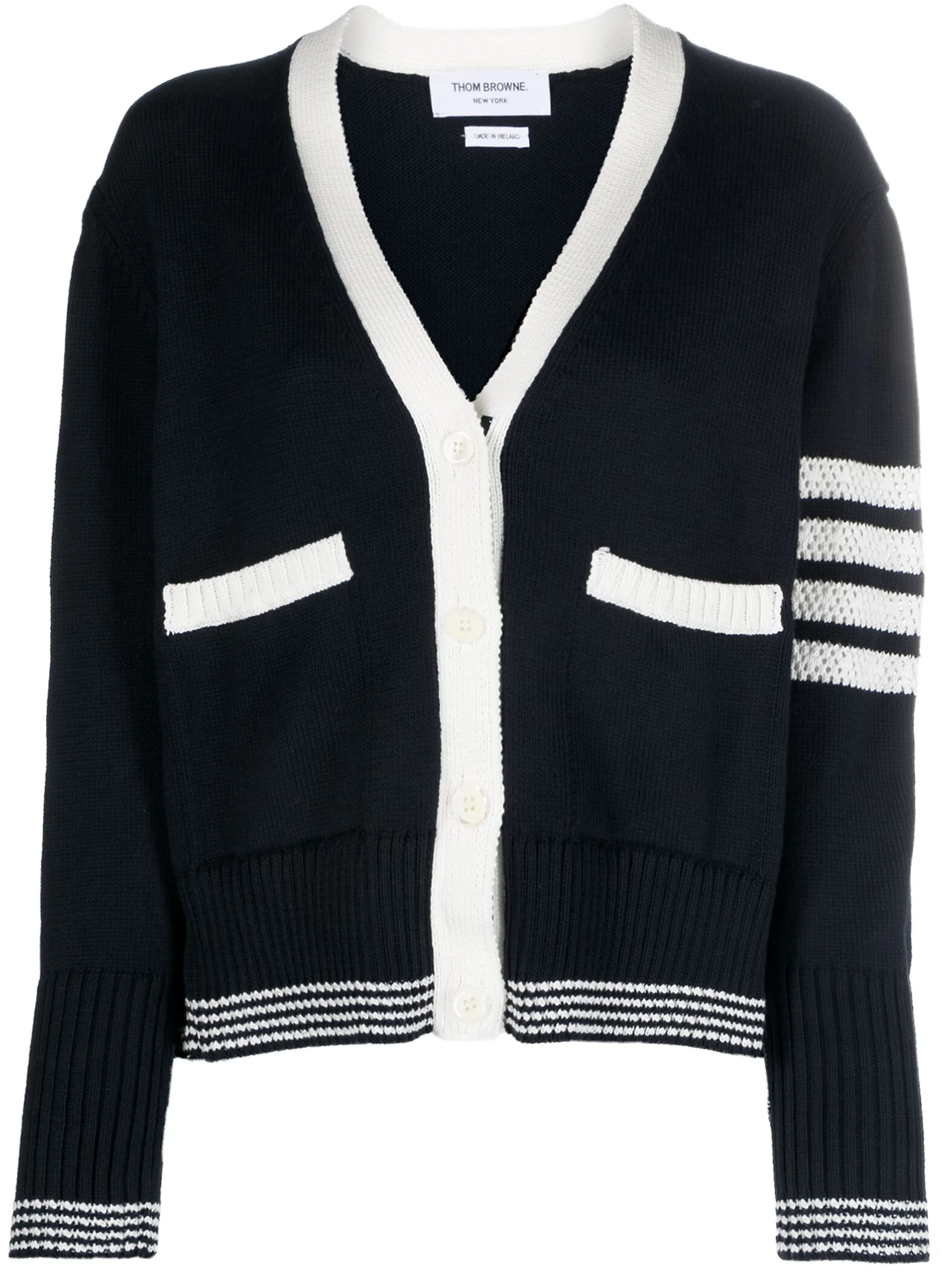 

Ажурный кардиган с полосками 4-Bar Thom Browne, синий