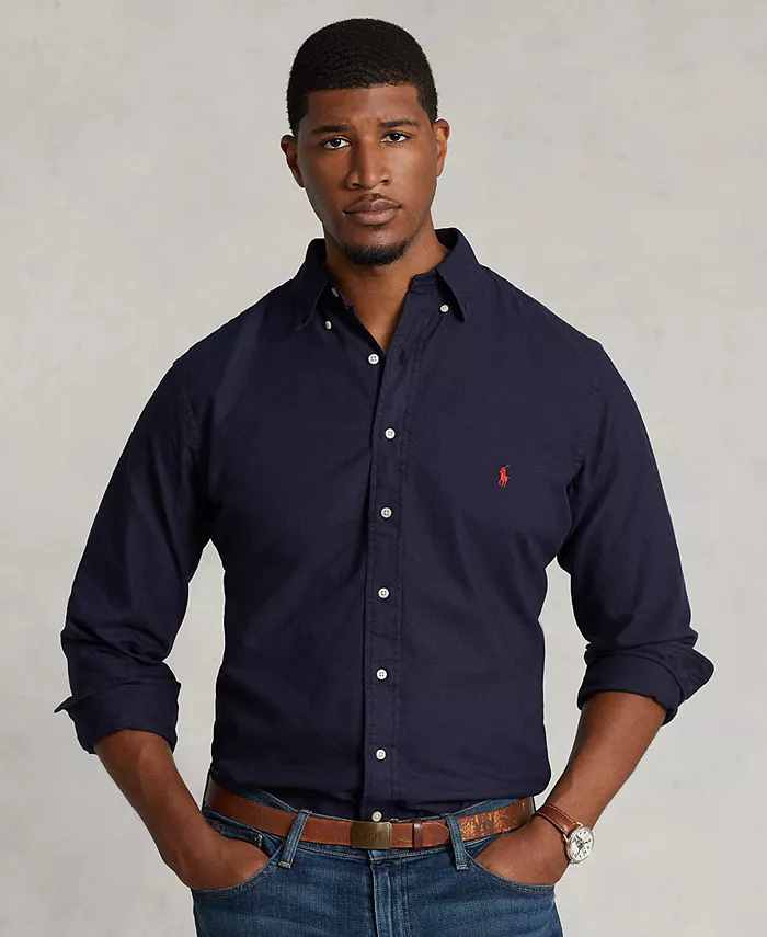 

Мужская классическая оксфордская рубашка с длинным рукавом Big & Tall Polo Ralph Lauren, синий