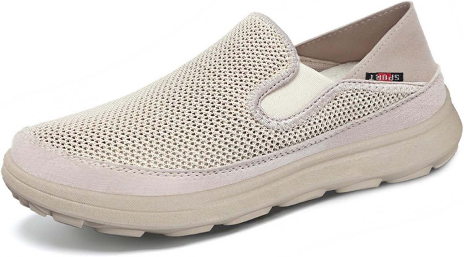 

Мужские дышащие вязаные слипоны - легкие удобные прогулочные туфли для повседневной носки летом Azttoztto, бежевый