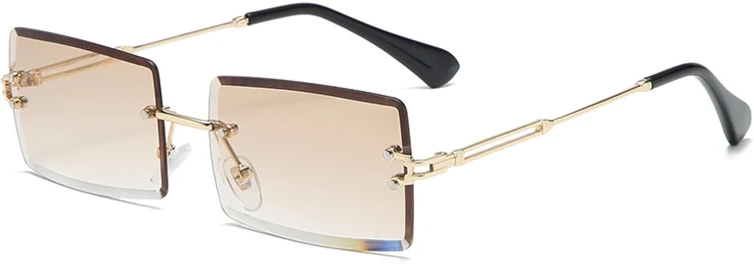 

Солнцезащитные очки с защитой от УФ-излучения UV400 | Безободковые, из сплава, с градиентными черными линзами | Для женщин и мужчин, для занятий спортом на открытом воздухе и вождения DSVIGF, Gold Brown