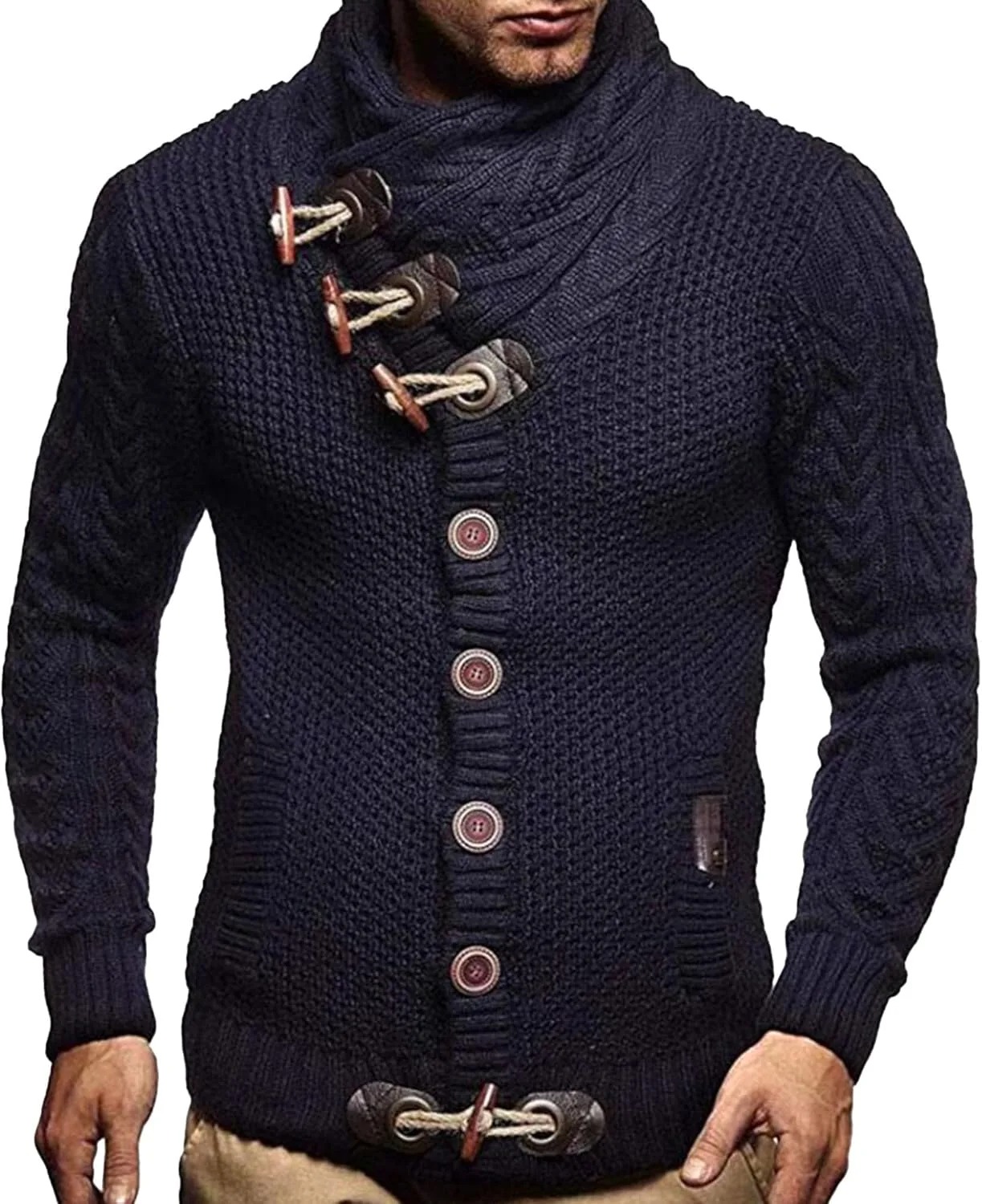 

Мужской кардиган с воротником-водолазкой и узором косичка JEShifangjiusu