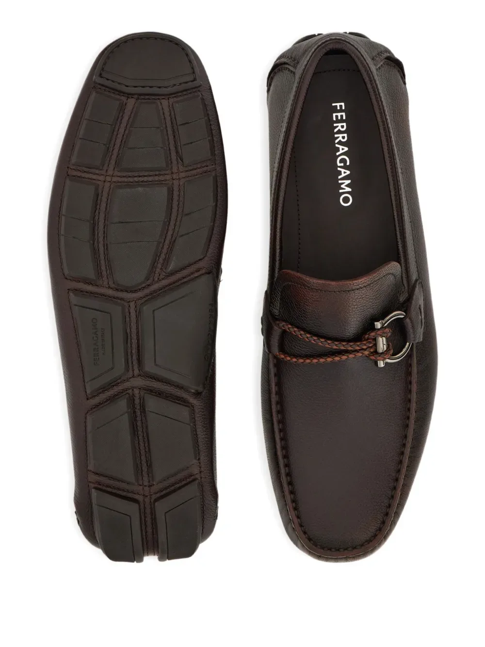 Плетеные лоферы с декором Gancini Ferragamo, коричневый — фото 4
