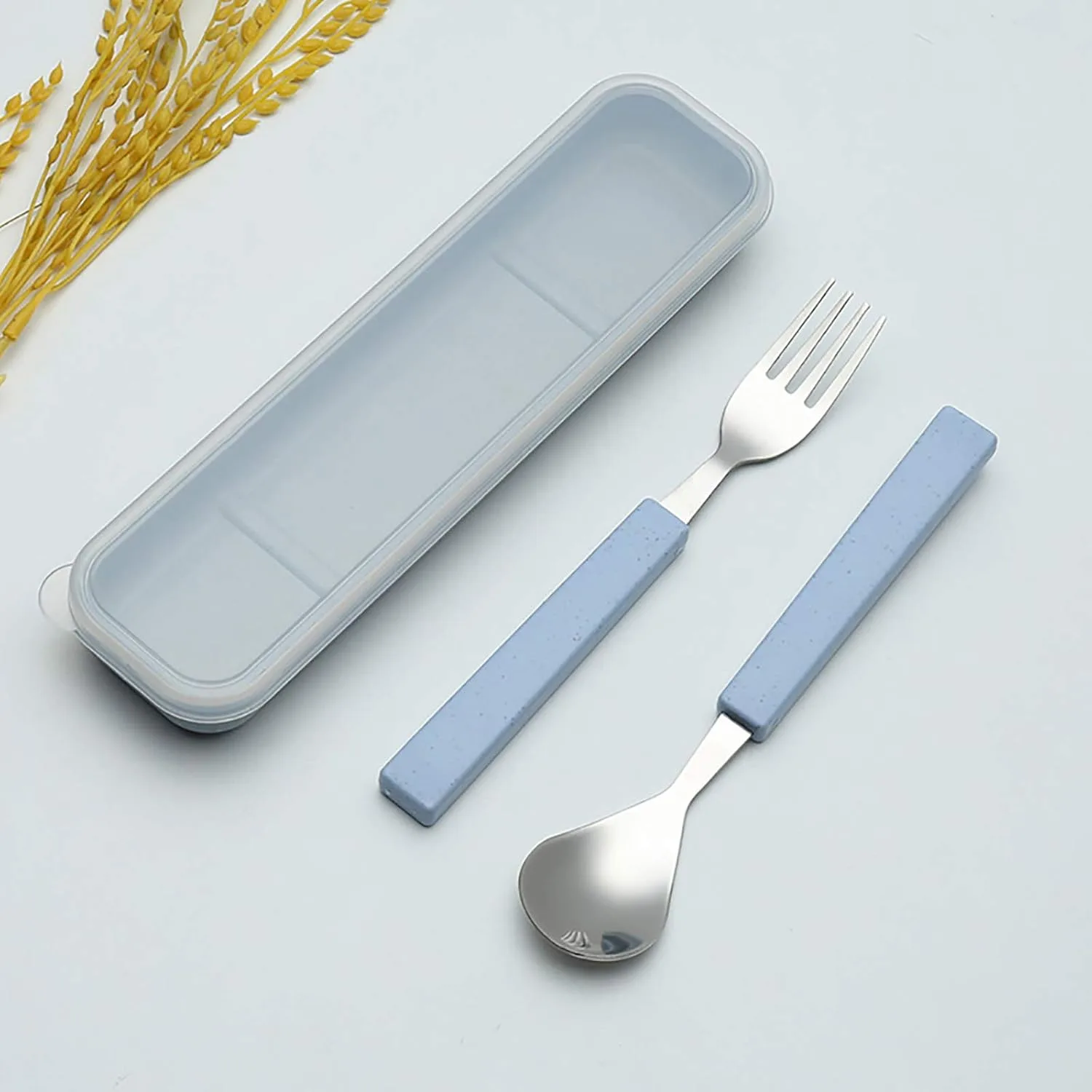 VANRA 2-Piece детский столовый набор 18/10 из нержавеющей стали, ложка и вилка с дорожным чехлом (Chrome Finished, Blue) — фото 4