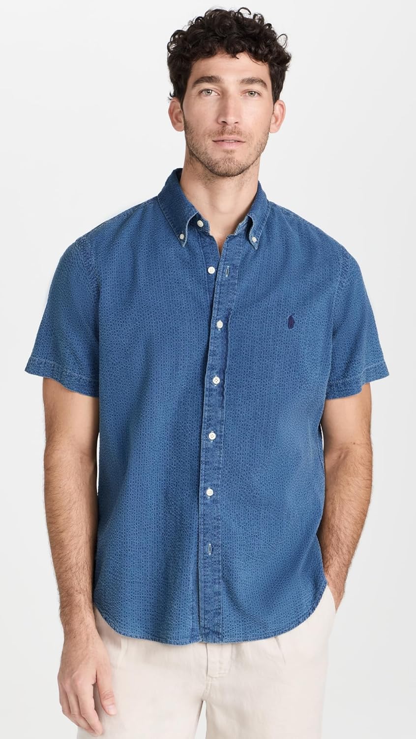 POLO RALPH LAUREN Мужская рубашка классического кроя из пике, Dark Indigo — фото 2