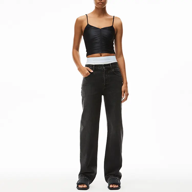 Джинсы прямого кроя с поясом с логотипом Alexander Wang, серый — фото 4