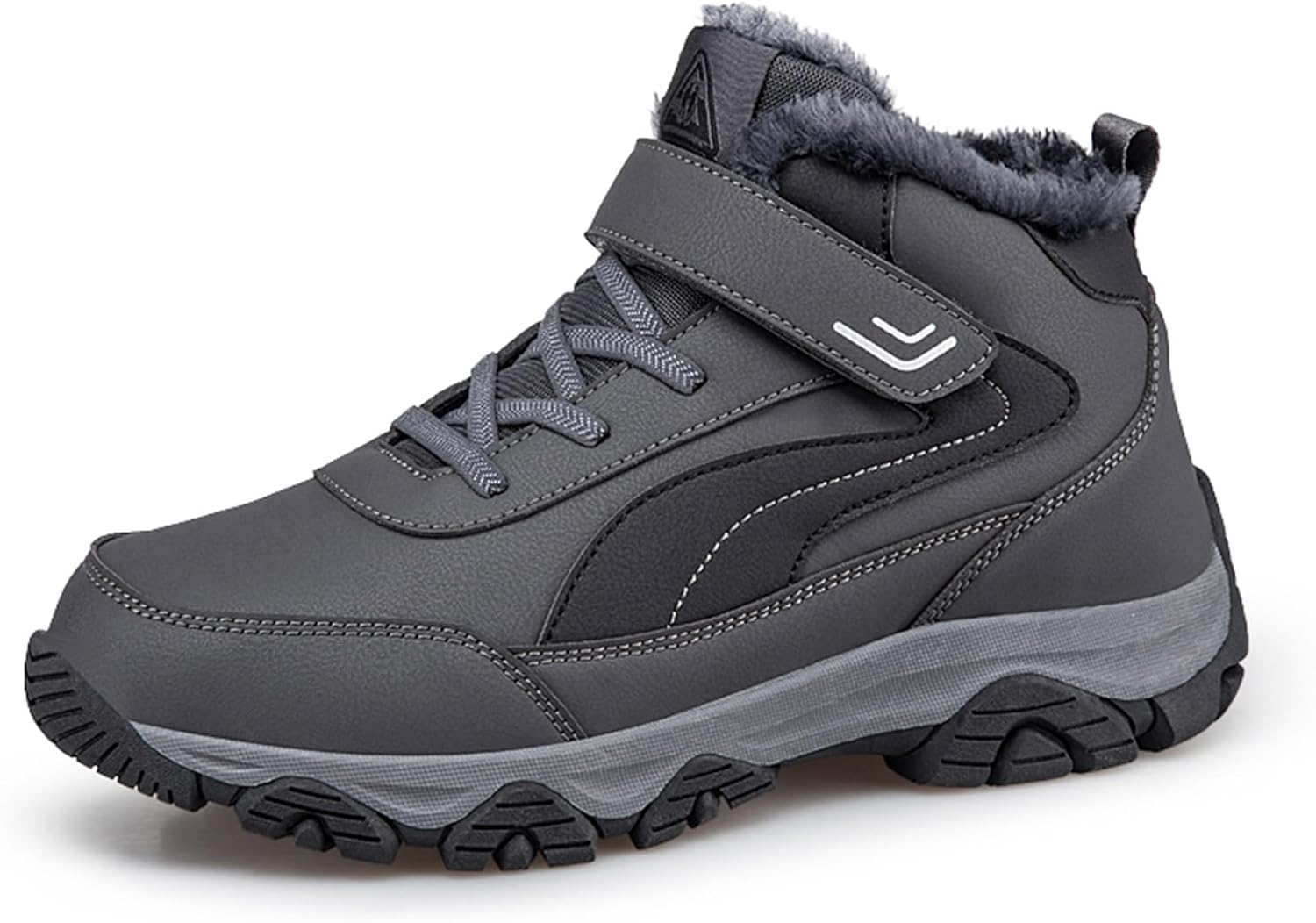 

Мужские зимние плюшевые ботинки для пожилых на открытом воздухе, комфортные, противоскользящие, теплые походные ботинки на щиколотку Generic, серый